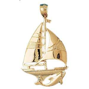  14kt Yellow Gold Sailboat With Dolphin Pendant Jewelry