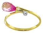 Real Pink Topaz Briolette Gemstone Diamond Ring 14K Sol