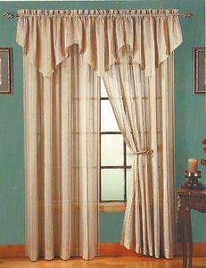 SANTA FE SHEER TEXUTRED STRIPE ASCOT VALANCE COLORS SPICE, BLUE/BROWN 