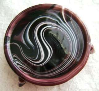   & CO FLYING SWANS DISH ~ Purple Swirl Slag Glass ~ 1880s Rare  