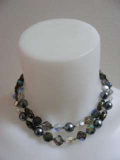   Grey Pearl GLASS Bead AURORA BOREALIS Beaded Necklace Choker  