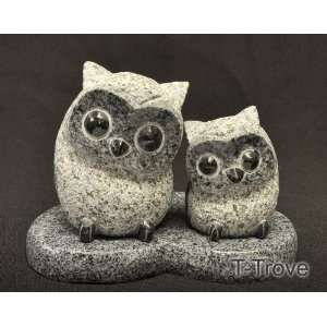  Rustic Granite Stone Owl Pair Dark Colored