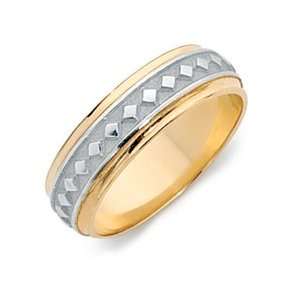  Polished Edge Two Tone Wedding Band in 18k Gold (6mm 
