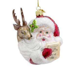   Noble Gems Glass Santa Caroling with Reindeer Ornament