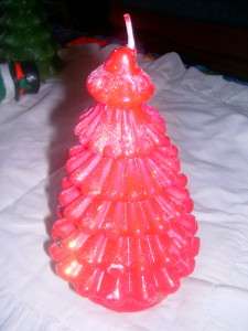 Vintage Large Red Tree Candle w/ Glitter 6 3/4 Tall  