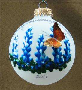 Texas Bluebonnets 3D Butterfly Glass Christmas Ornament  