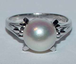 PLATINUM Bridal Anniversary Ring 9mm Pearl Classy 5.25  