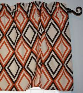 Lined Valance Curtain MOD Orange & Brown Geometric  