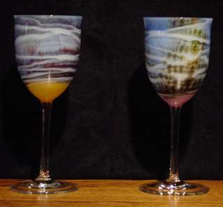 SET OF 13 STEVEN MASLACH VOLCANO ART GLASS WINE GOBLETS  