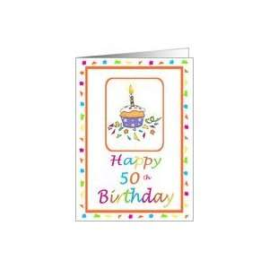  50 Years Old Lit Candle Cupcake Birthday Party Invitation 