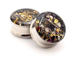 Pair of Steampunk Watch Gears Plugs gauges Choose Size  