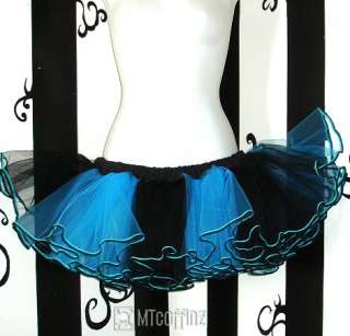 Turquoise Blue Black Striped TuTu Tulle Skirt Faerie  