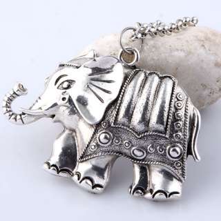 tibet silver lucky african elephant pendant long polo chain sweater 