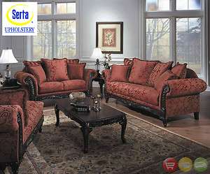Serta Formal Magenta Antique Style Luxury Sofa & Love Seat Living Room 
