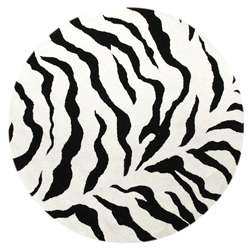 Alexa Zebra Animal Print Black/ Ivory Rug (6 Round)  