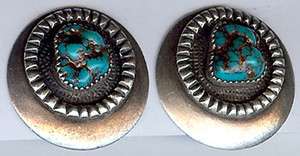   PATANIA SR VINTAGE STERLING SILVER TURQUOISE CLIP EARRINGS  