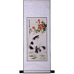 Rabbits and Spring Flowers Wall Art Scroll Painting (China 