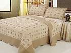   100% Cotton Handcrafted Tan/Brown Medallion Embroidered Quilt Set King