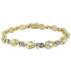 18k Gold over Silver Lab created Opal and Diamond Bracelet   