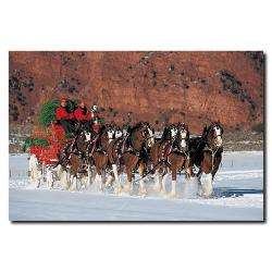 Clydesdales in Snow with Carriage & Christmas Tree Canvas Art 