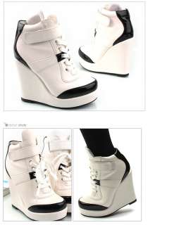 WHITE WOMENS WEDGE HIGH HEEL SNEAKER SHOES ALL 3.9 inch  