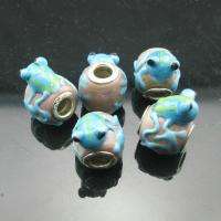 5pcs Blue Frog Murano Glass lampwork beads fit European charm bracelet 