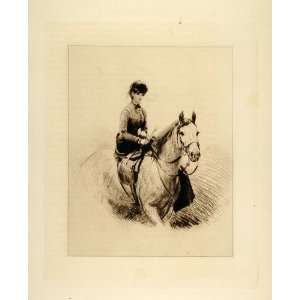  1882 Lithograph Lady Horseback Riding Wencelaus Hollar 
