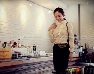   Fashion Long Sleeve Shirt Blouse Top Stand Collar White Black WSHT098