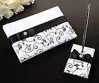 black white guest book with pen set 