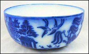   Antique ROYAL Doulton FLOW Blue WILLOW Porcelain BOWL England BURSLEM