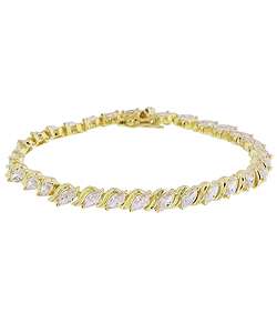 14k Gold Overlay CZ Marquise Tennis Bracelet  