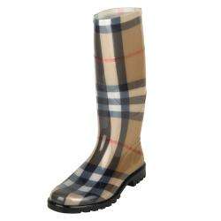 Burberry Womens Large Check Rubber Rain Boots  