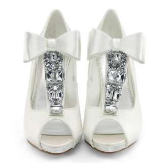 SHOEZY New womens ivory satin wedding bow peep toe platform heels 