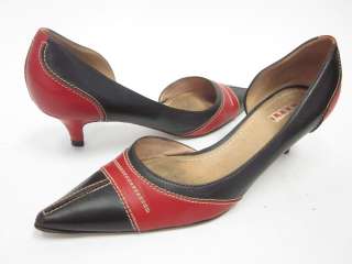 MARNI Brown Red Leather Heels Pumps Size 37.5 7.5  