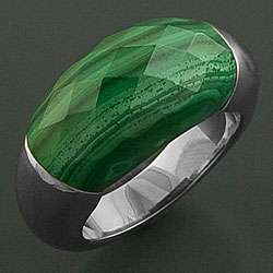   Stainless Steel Faceted Malachite Ring (China)  