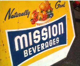   Large Early Mission Beverage Orange soda pop metal sign 1950s  