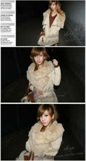   Fashion Womens Warm imitation rabbit fur collar wool coat Beige M L