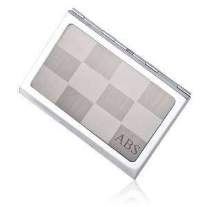    Personalized Silver Checkered Business Card Holder