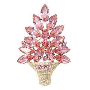 Glitzy Christmas Tree Brooch Pin Pink Swarovski Crystal  