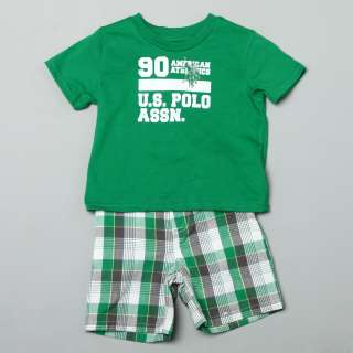 US Polo Toddler Boys Graphic Tee and Plaid Shorts  