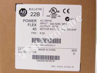   * Allen Bradley 22B D010N104 /A PowerFlex 40 AC Drive 4kW/5HP 2011
