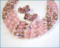 Vintage 50s WEISS Pink Austrian Crystals 4Str Necklace  