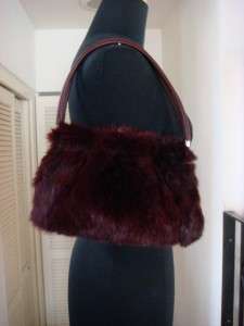 Cache Dark Burgundy Rabbit Fur Handbag, NWOT $350  