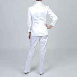 Signature by Larry Levine Womens White Pant Suit  