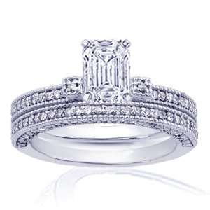  1.50 Ct Emerald Cut Diamond Engagement Wedding Rings Pave 