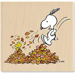 Peanuts Leaf Piles Wood Mounted Rubber Stamp  