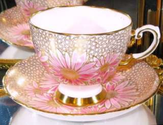 Tuscan GOLD CHINTZ PAINTED FLORAL PINK Tea Cup and Saucer HP Teacup 