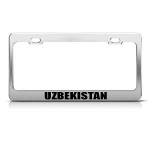 Uzbekistan Flag Chrome Country license plate frame Stainless Metal Tag 