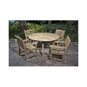   Dining Set with 55 Round Table & 4 Arm Chairs Patio, Lawn & Garden