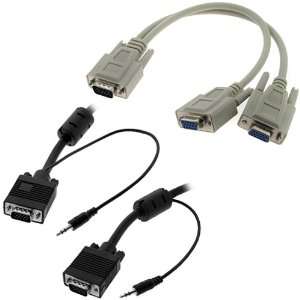   1M/2F + 25FT Black SVGA Monitor Cable M/M with 3.5mm Audio(9 Inch